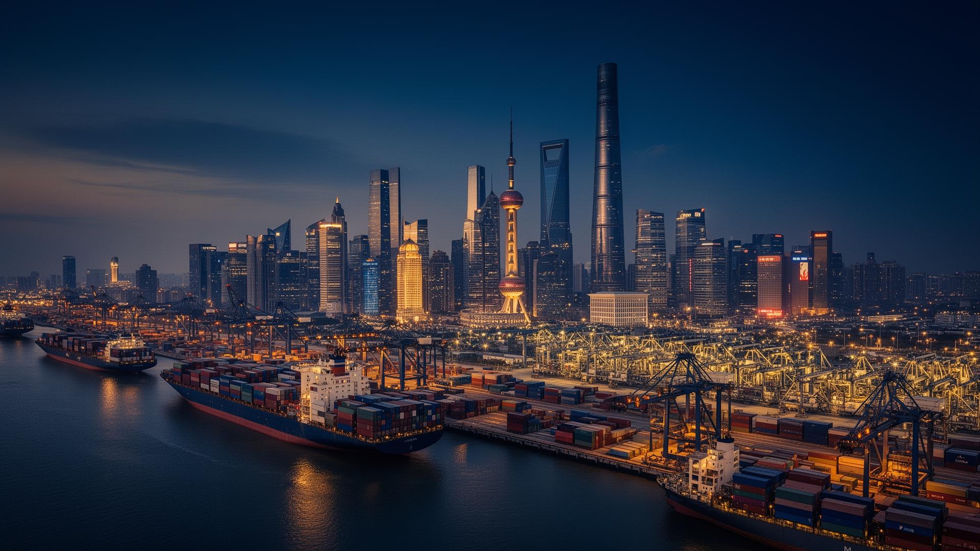 Shanghai skyline and container port